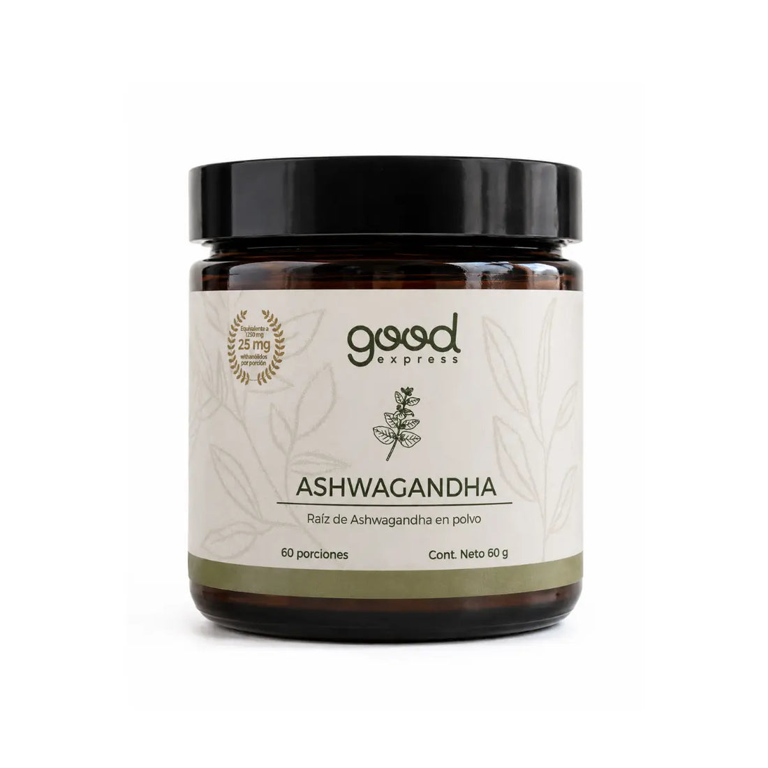 Raíz de Ashwagandha 60 g Good Express 60 porciones - Reduce Cortisol | Estandarizada 25 mg por porción witanólidos Good Express