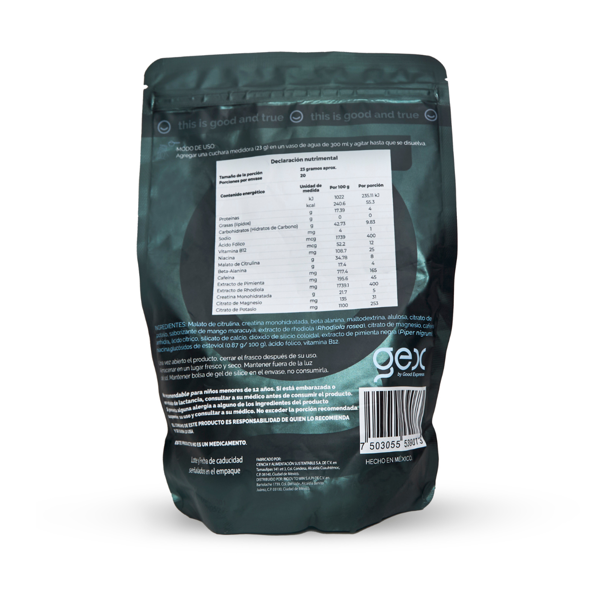 NO R.I.R. Pre workout Mango Maracuyá| Monohidrato de Creatina, Beta-Alanina, Malato de Citrulina, Rhodiola 20 porciones