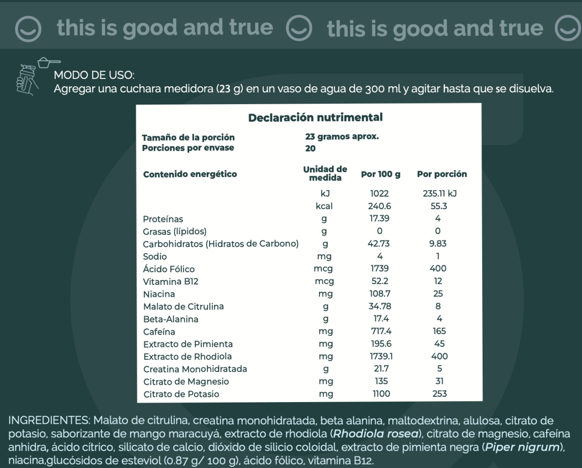 NO R.I.R. Pre workout Mango Maracuyá| Monohidrato de Creatina, Beta - Alanina, Malato de Citrulina, Rhodiola 20 porciones - Good Express mx