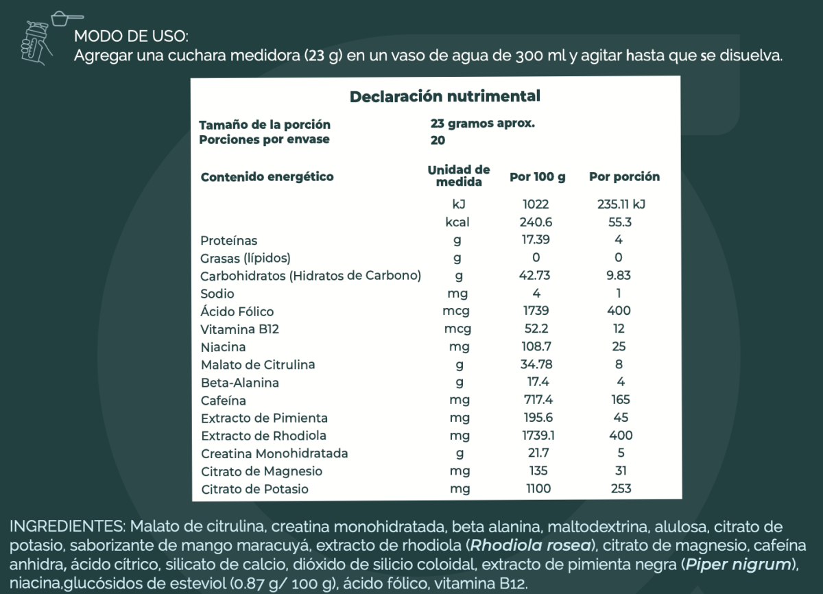 NO R.I.R. Pre workout Sandía| Monohidrato de Creatina, Beta - Alanina, Malato de Citrulina, Rhodiola 20 porciones - Good Express mx