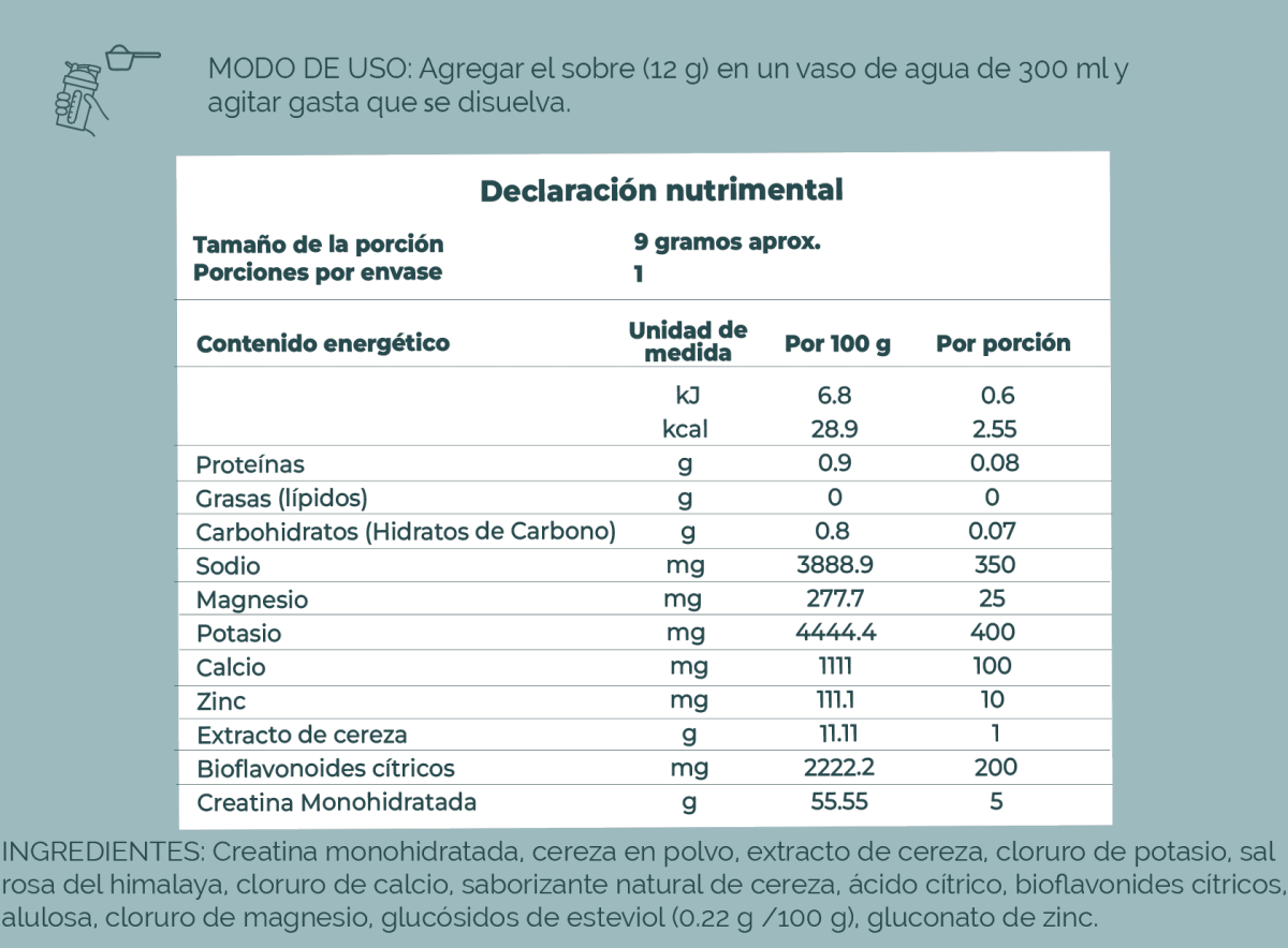 Sachet Crealit | Monohidrato de Creatina + electrolitos + bioflavonoides 25 porciones | sabor cereza - Good Express mx