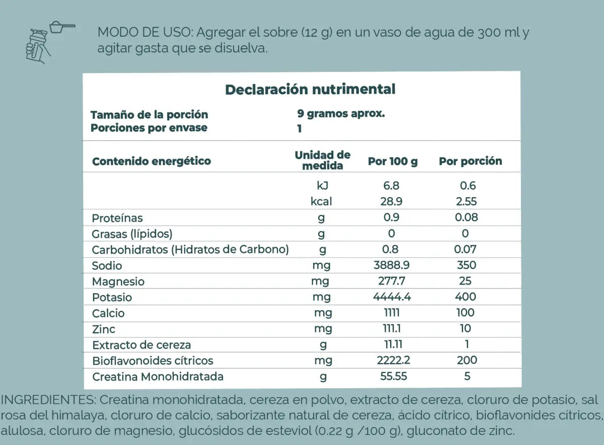 Sachet Crealit | Monohidrato de Creatina + electrolitos + bioflavonoides 25 porciones | sabor cereza - Good Express mx