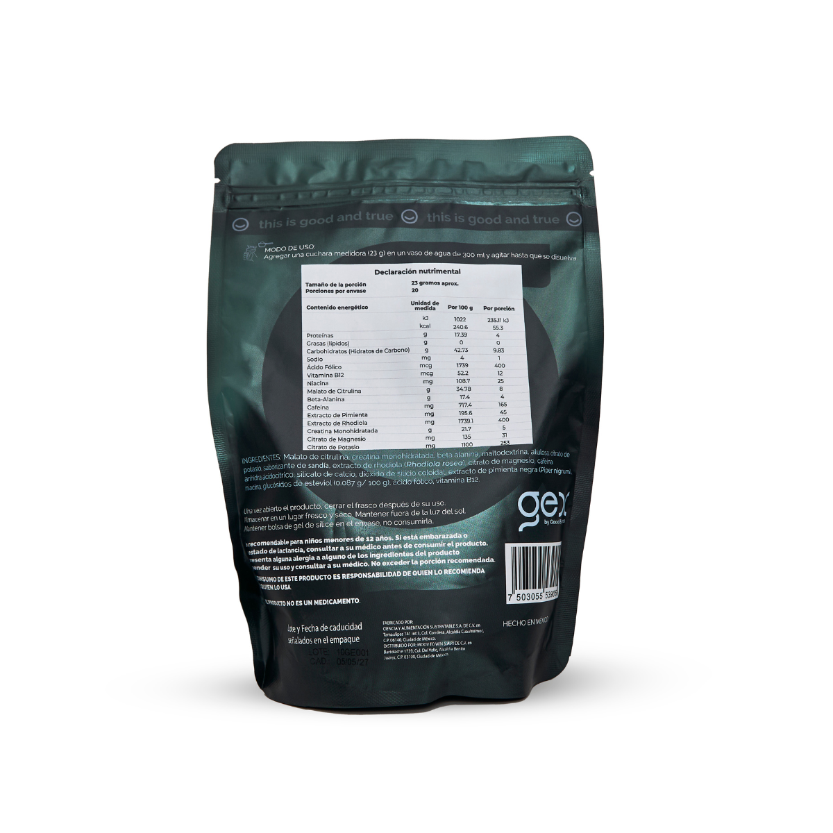 NO R.I.R. Pre workout Sandía| Monohidrato de Creatina, Beta-Alanina, Malato de Citrulina, Rhodiola 20 porciones