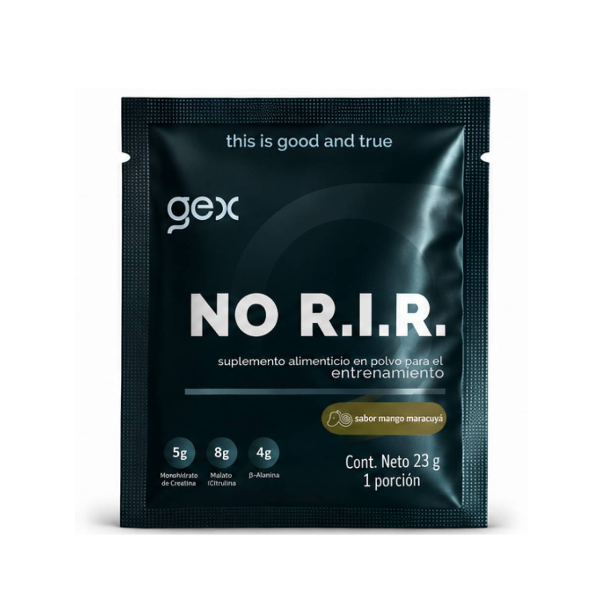 NO R.I.R. Sachet Pre workout Mango Maracuyá| Monohidrato de Creatina, Beta-Alanina, Malato de Citrulina, Rhodiola 23 g