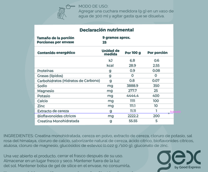 Crealit | Monohidrato de Creatina + electrolitos + bioflavonoides 25 porciones | sabor cereza - Good Express mx
