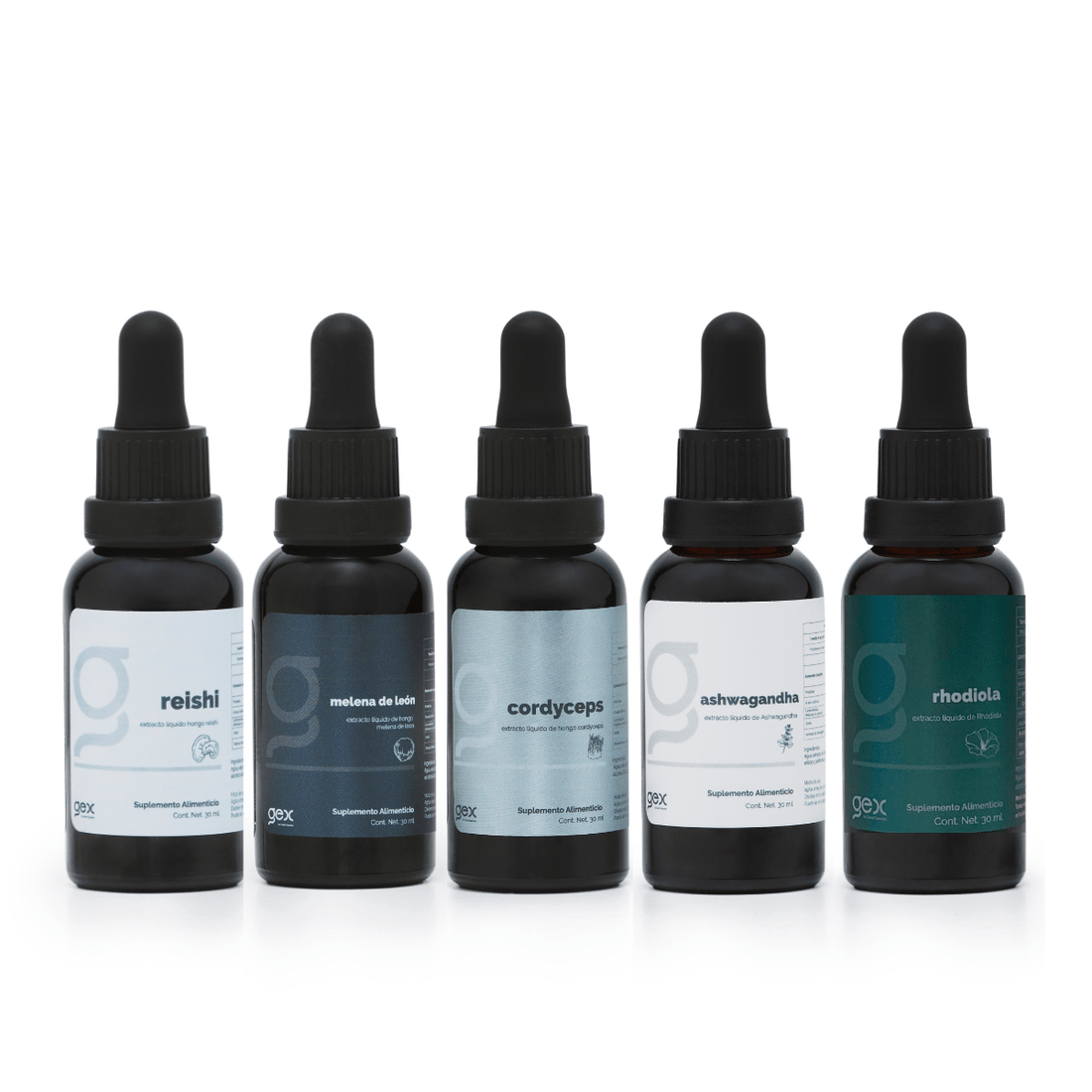 Kit adaptógenos (Melena de león, Ashwagandha, Reishi, Rodhiola, Cordyceps) - Good Express mx