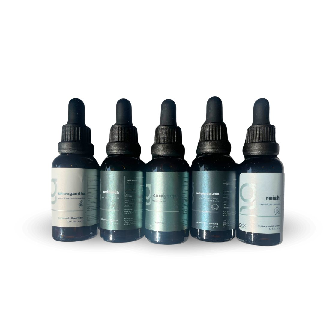 Kit adaptógenos (Melena de león, Ashwagandha, Reishi, Rodhiola, Cordyceps) - Good Express mx