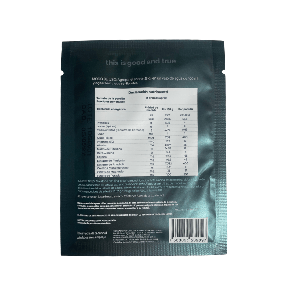 NO R.I.R. Sachet Pre workout Sandía| Monohidrato de Creatina, Beta-Alanina, Malato de Citrulina, Rhodiola 23g - Good Express