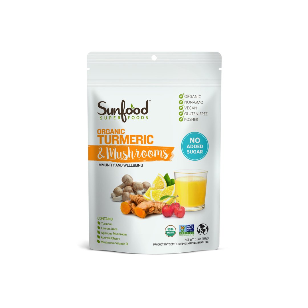 Polvo de Cúrcuma y hongos, 6,8 oz, orgánicos | Sunfood Superfoods - Good Express mx