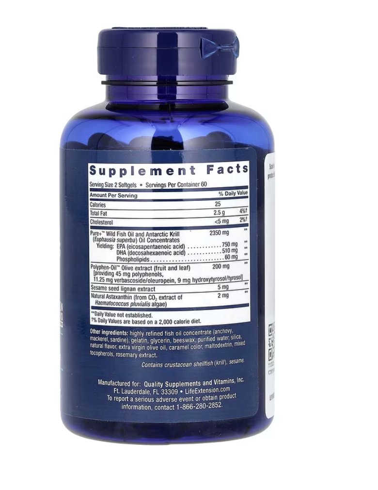 Super omega-3 plus EPA/DHA con Krill- 120 cápsulas blandas Life Extension - Good Express mx
